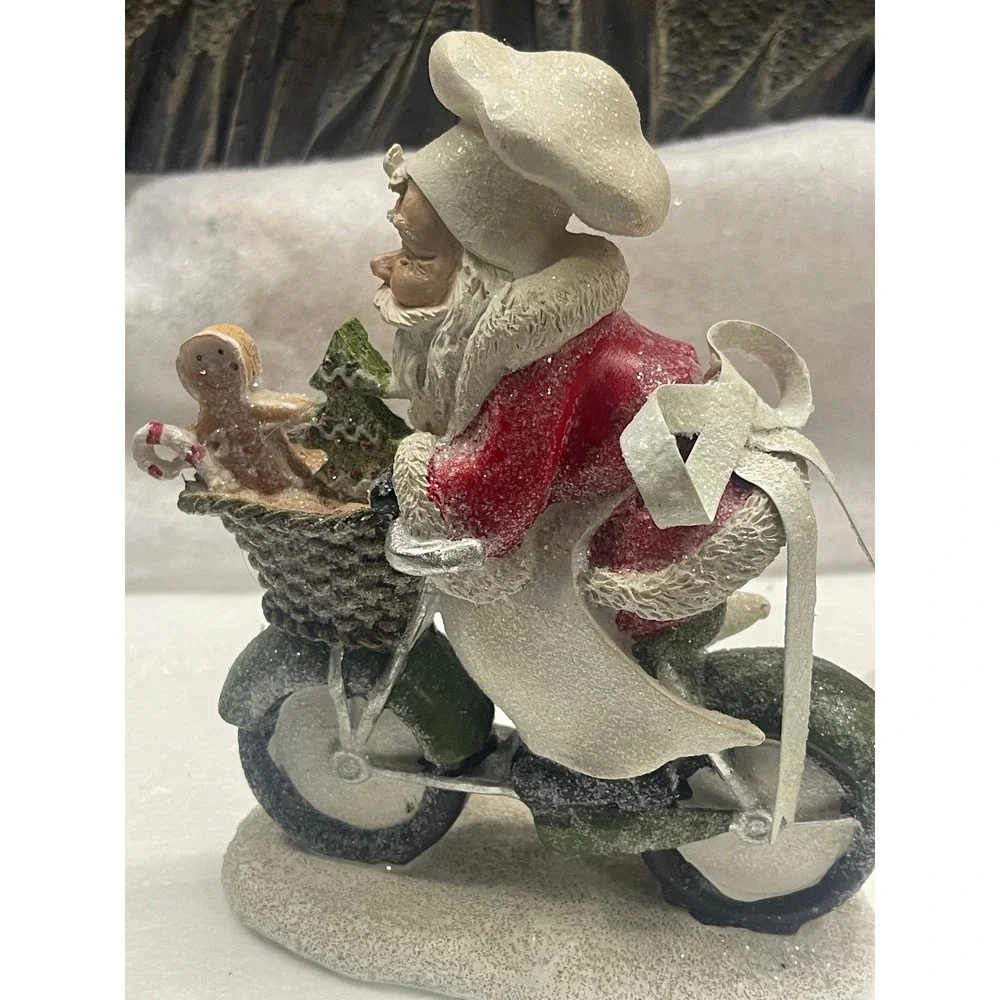 Valerie Parr Hill Santa and Mrs Claus Chef on Scooter Motorcycle Figurines Set